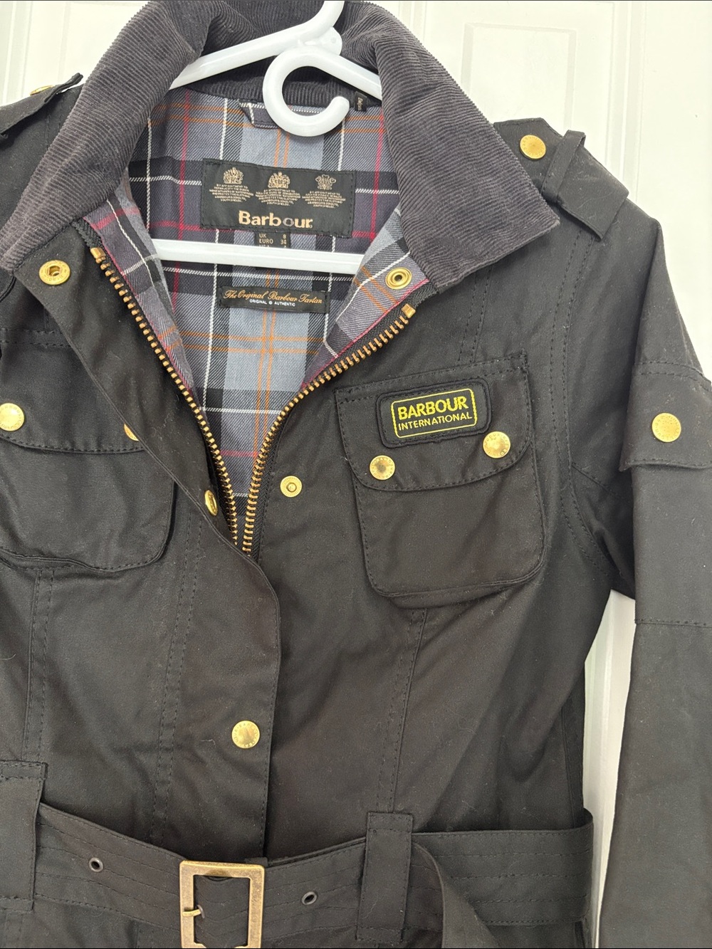 Barbour International Black Waxed Cotton Belted Field Jacket in Biker Style - Picture 4 of 16